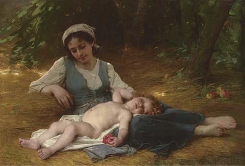 Giovane madre e bambino addormentato